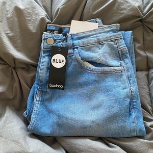 Boohoo Blue High Waist Stretch Skinny Jeans
